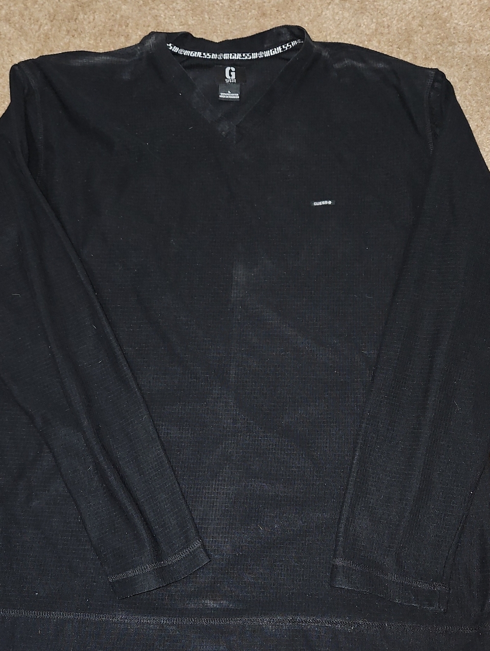 Guess Men's Black V-Neck Long Sleeve Shirt